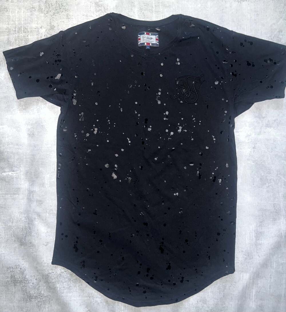 SikSilk Men's Black Distressed Splatter Graphic Logo T-Shirt